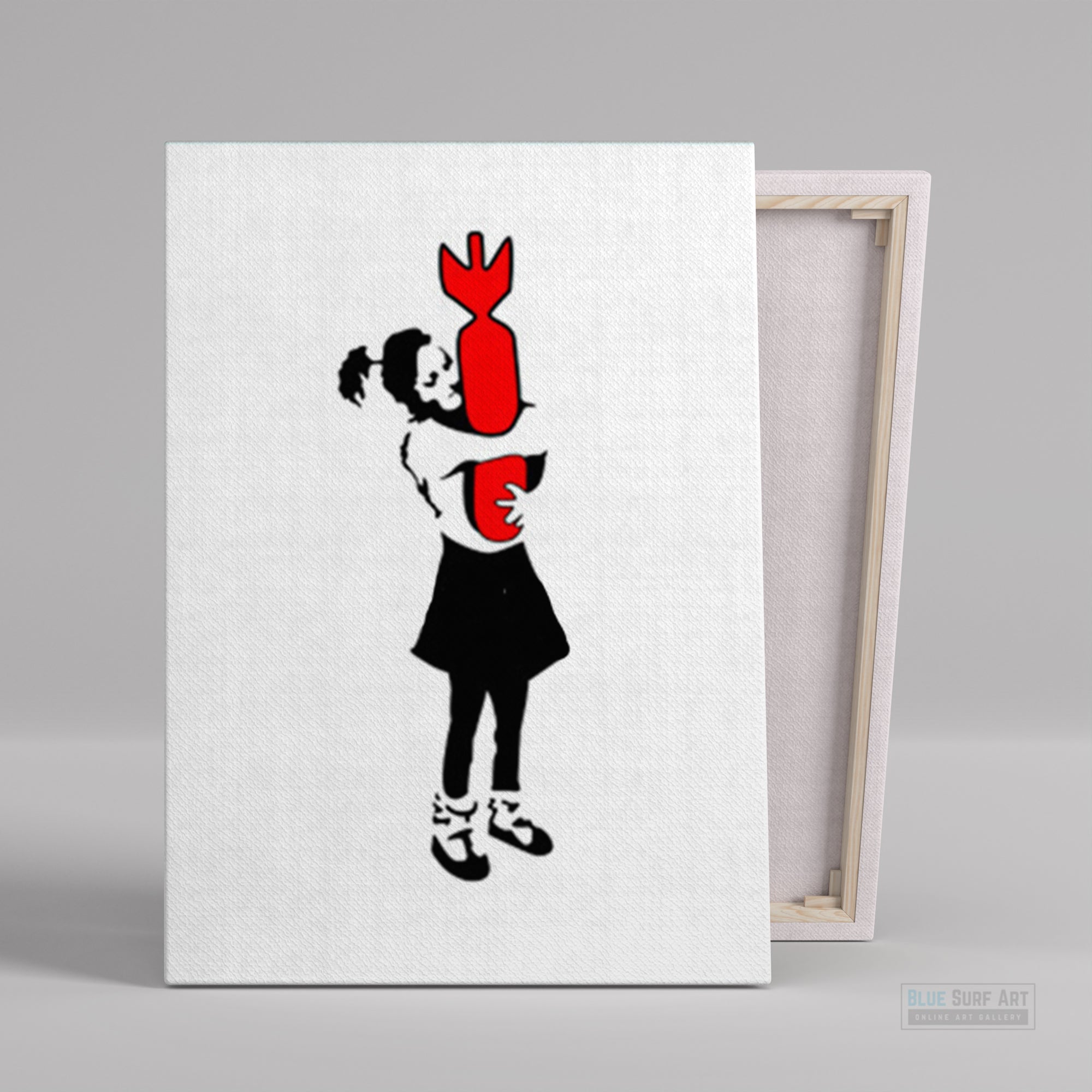 Banksy Wall Art, Banksy Girl Hold a Bomb, Banksy canvas art painting, banksy paintings