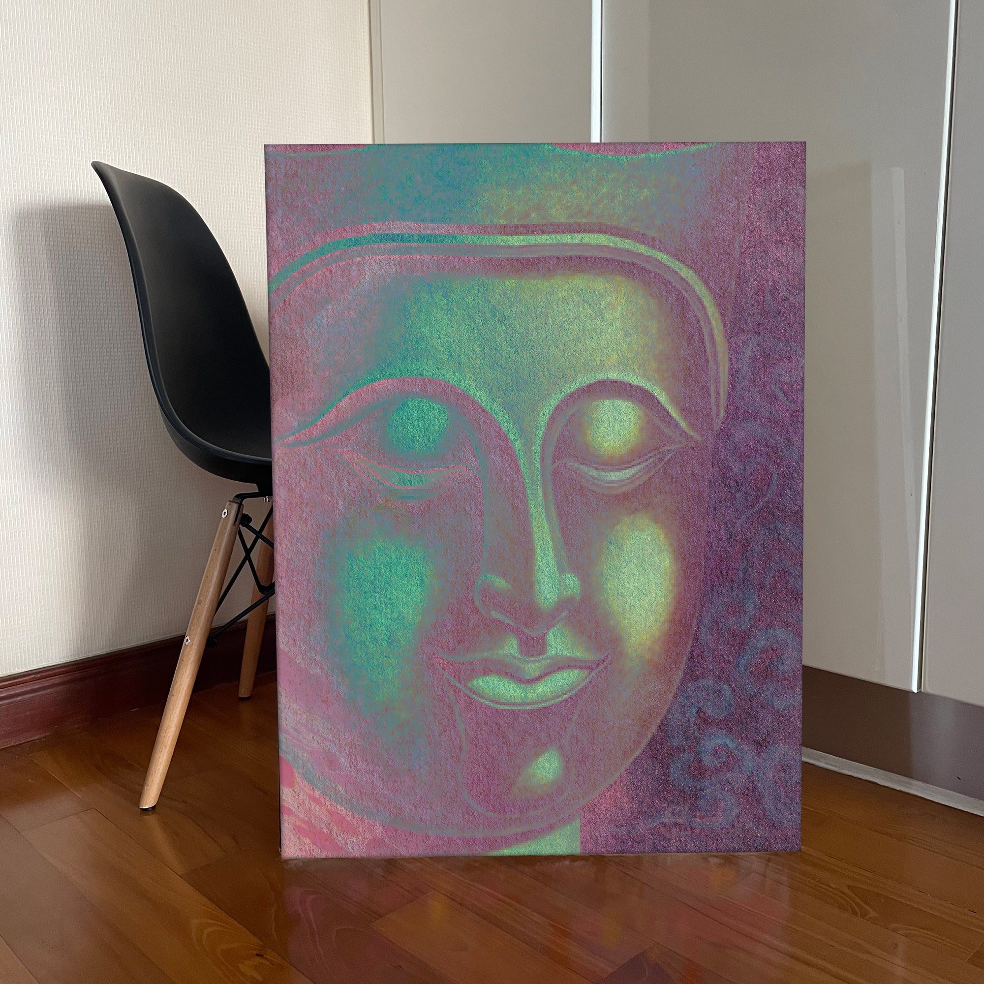 Buddha Portrait Wall Art in Bright Green Shade