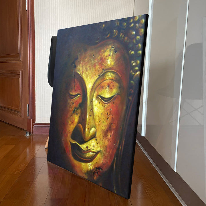 Golden Buddha Portrait Original Oil on Canvas - Show room