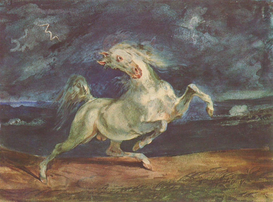 Horse Frightened by a Storm by Eugène Delacroix Reproduction Painting by Blue Surf Art
