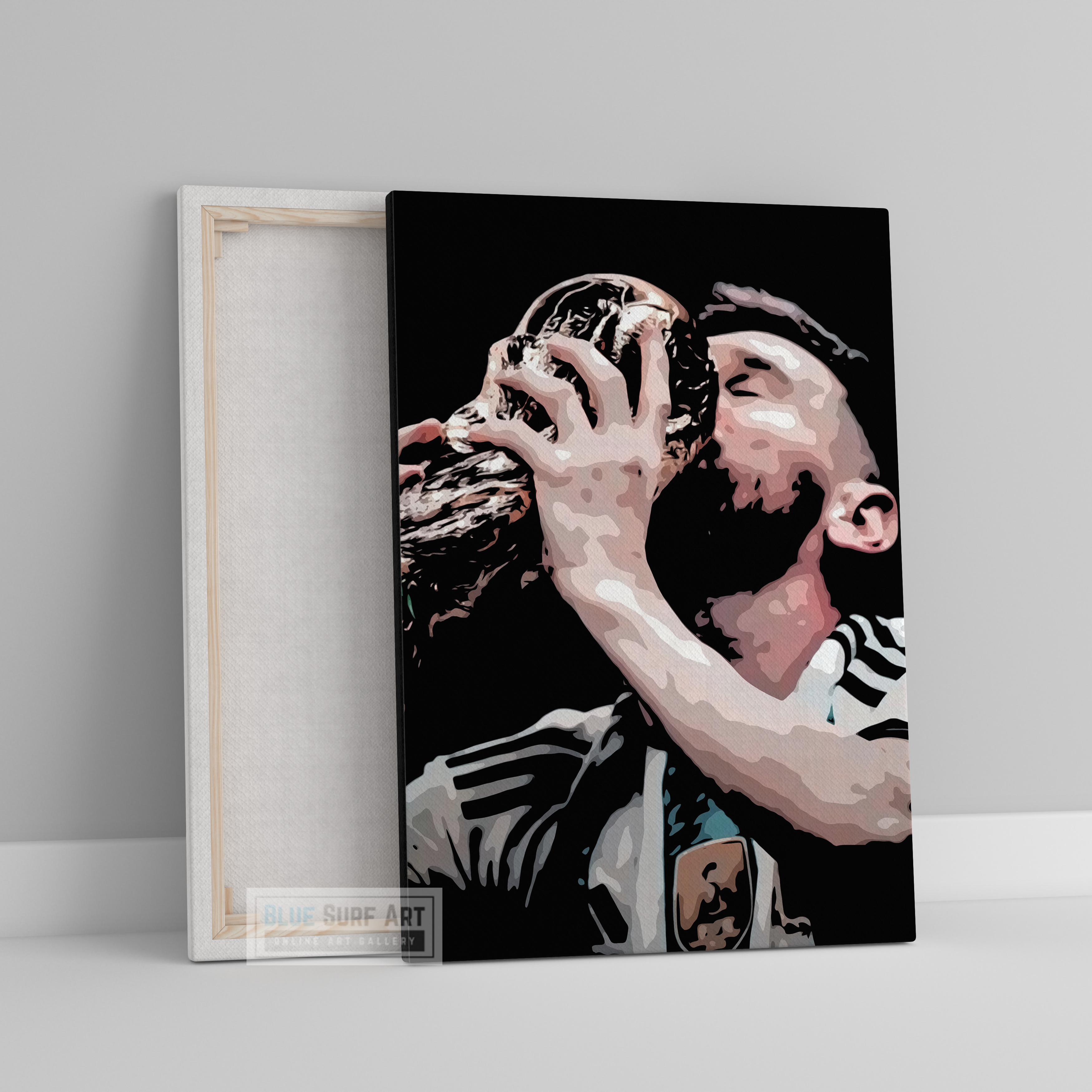 Messi Kiss the Trophy Wall Art Original Handmade Art Painting for Sale - Blue Surf Art 3