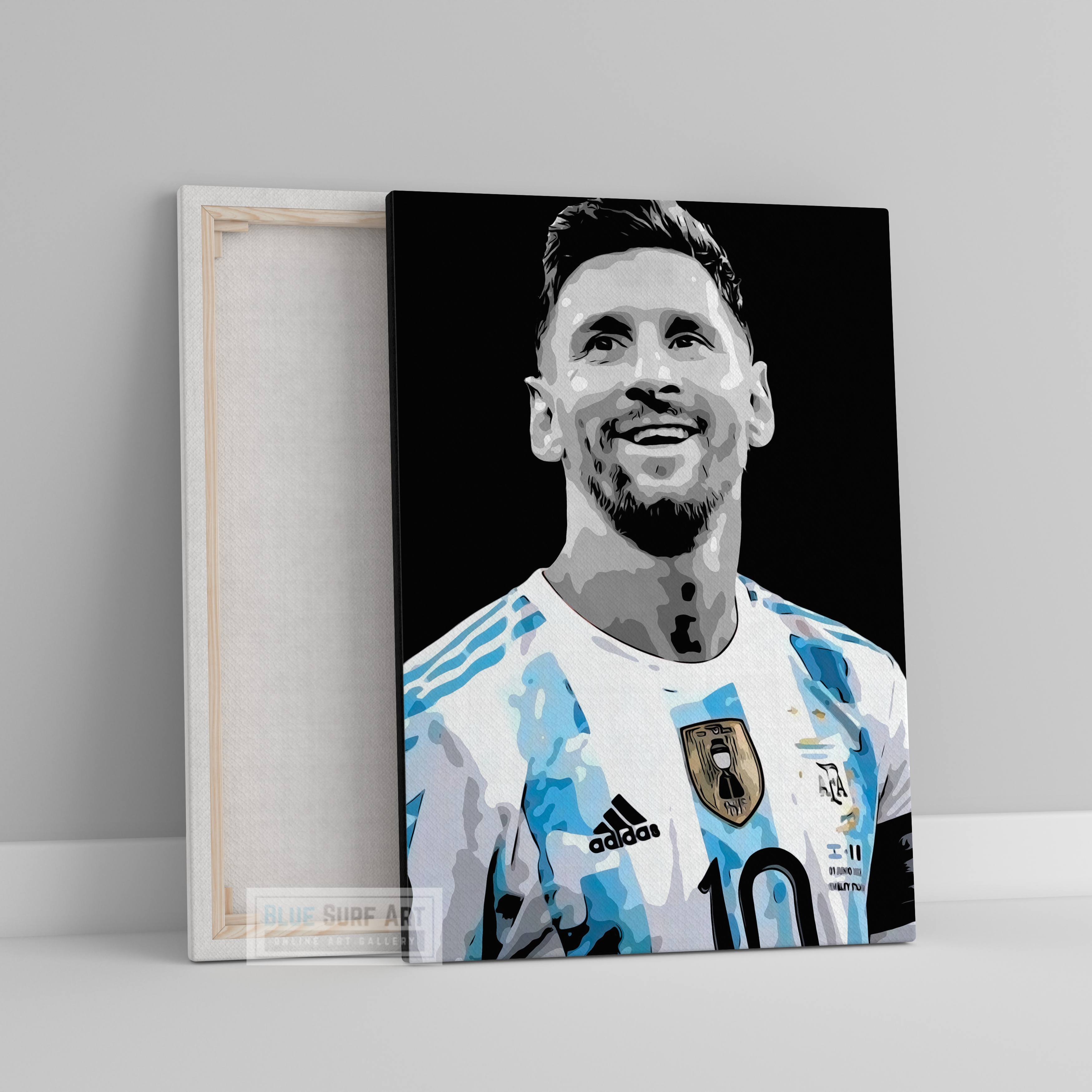 Lionel Andrés Messi Pop Art Wall Art Original Handmade Art Painting for Sale - Blue Surf Art 2