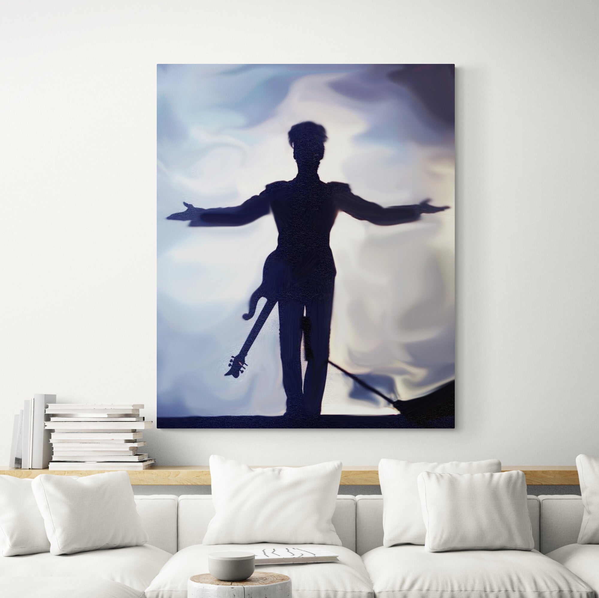 Prince on stage, Blue background