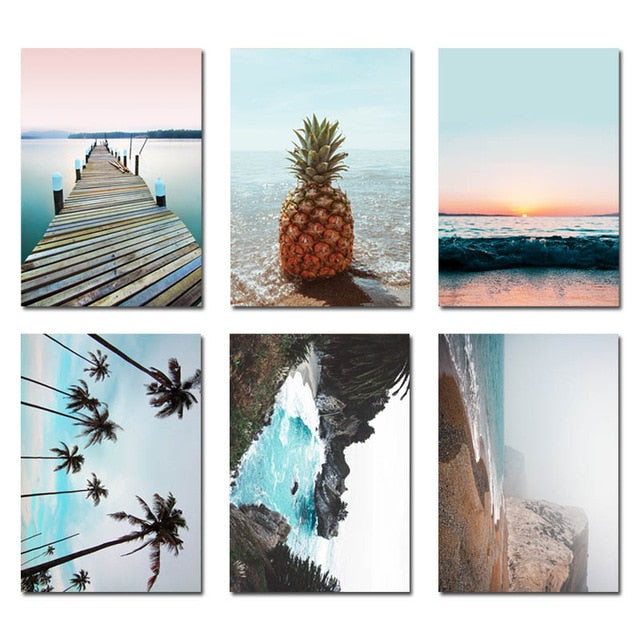 Six different picture of Summer Vibes Prints at Blue Surf Art