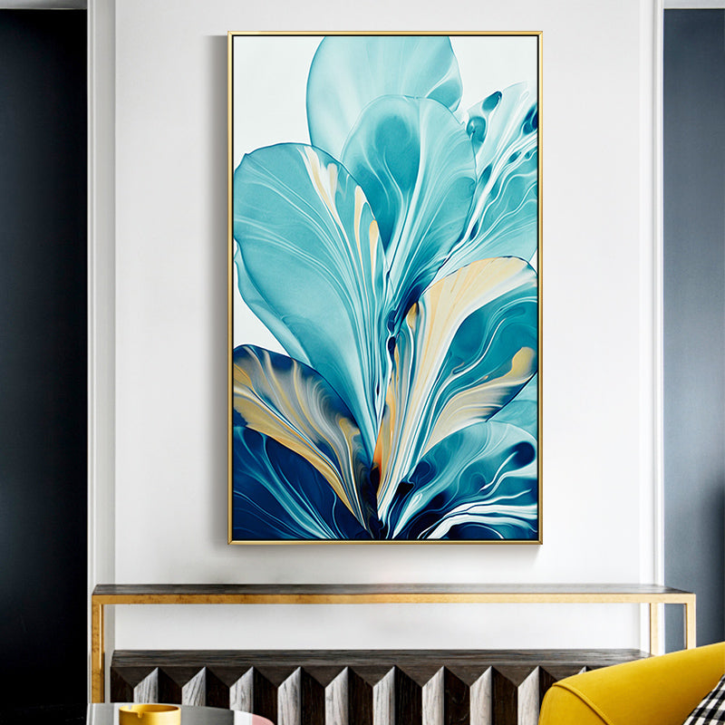 Turquoise Flowers Art Print on Canvas, abstract art print, home decor, painting decor,