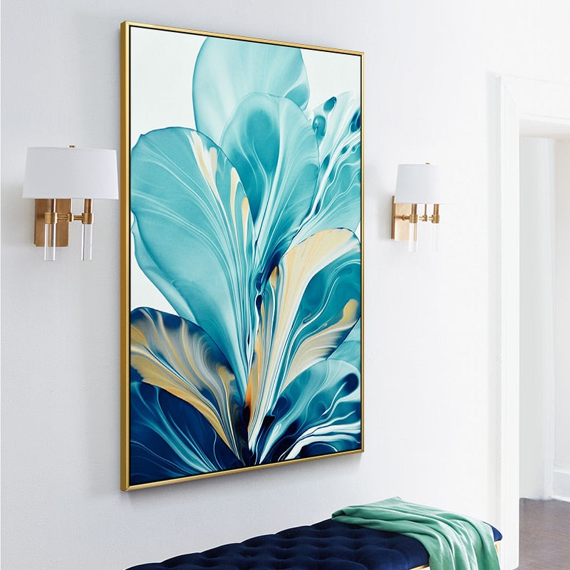 Turquoise Flowers Art Print on Canvas, abstract art print, home decor, painting decor, 3