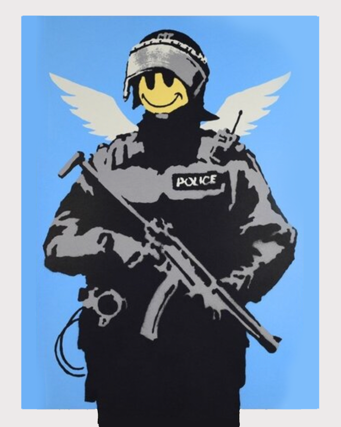 Flying Copper Banksy Street Art Original Oil Painting 100% Handmade Art for Sale