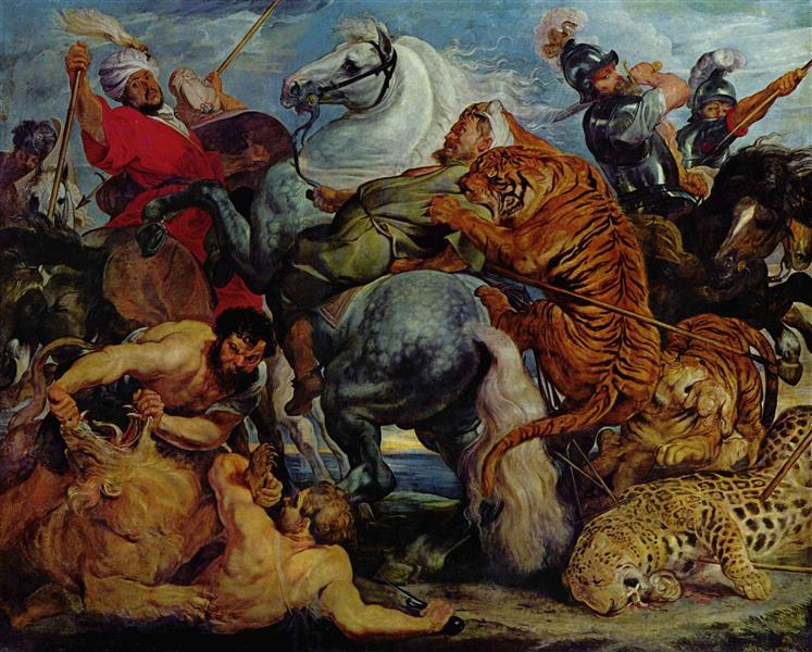 Tiger and Lion Hunting by Peter Paul Rubens Reproduction Oil Painting on Canvas