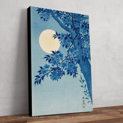 Blossoming Cherry on a Moonlit Night ca. 1932 Ohara Koson Reproduction. Blue Surf Art