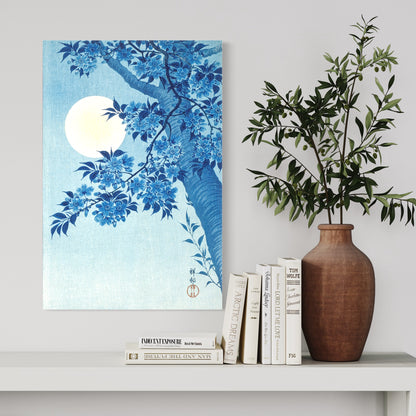 Blossoming Cherry on a Moonlit Night ca. 1932 Ohara Koson Reproduction. Blue Surf Art