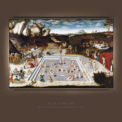 The fountain of youth Lucas Cranach the Elder 100% Hand Painted Art Reproduction Museum Quality. Blue Surf Art