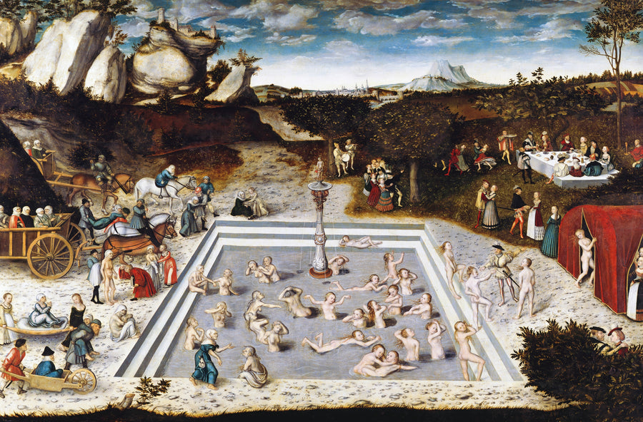 The fountain of youth Lucas Cranach the Elder 100% Hand Painted Art Reproduction Museum Quality. Blue Surf Art