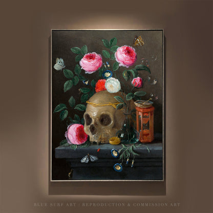 Vanitas Still Life (ca.1665–1670) by Jan van Kessel Wall Art Painting- Blue Surf Art .com