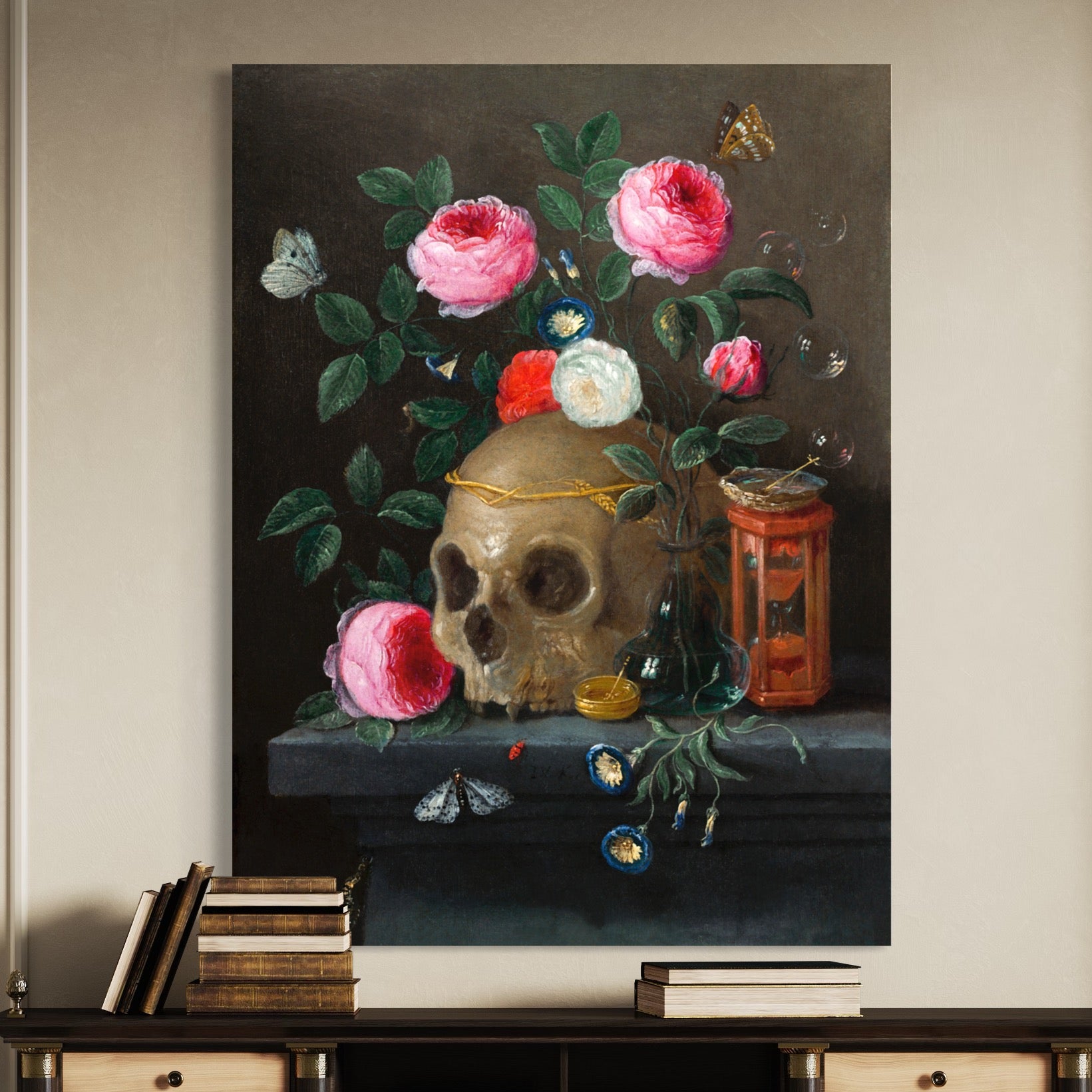 Vanitas Still Life (ca.1665–1670) by Jan van Kessel Wall Art Painting- Blue Surf Art .com
