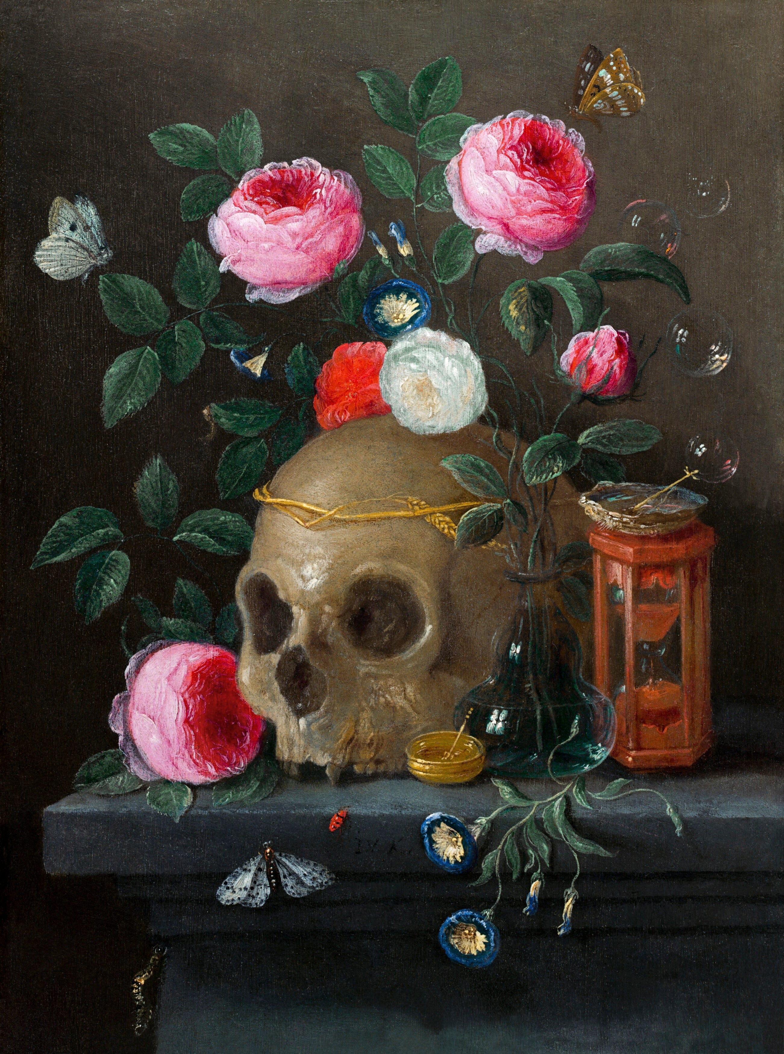 Vanitas Still Life (ca.1665–1670) by Jan van Kessel Wall Art Painting- Blue Surf Art .com