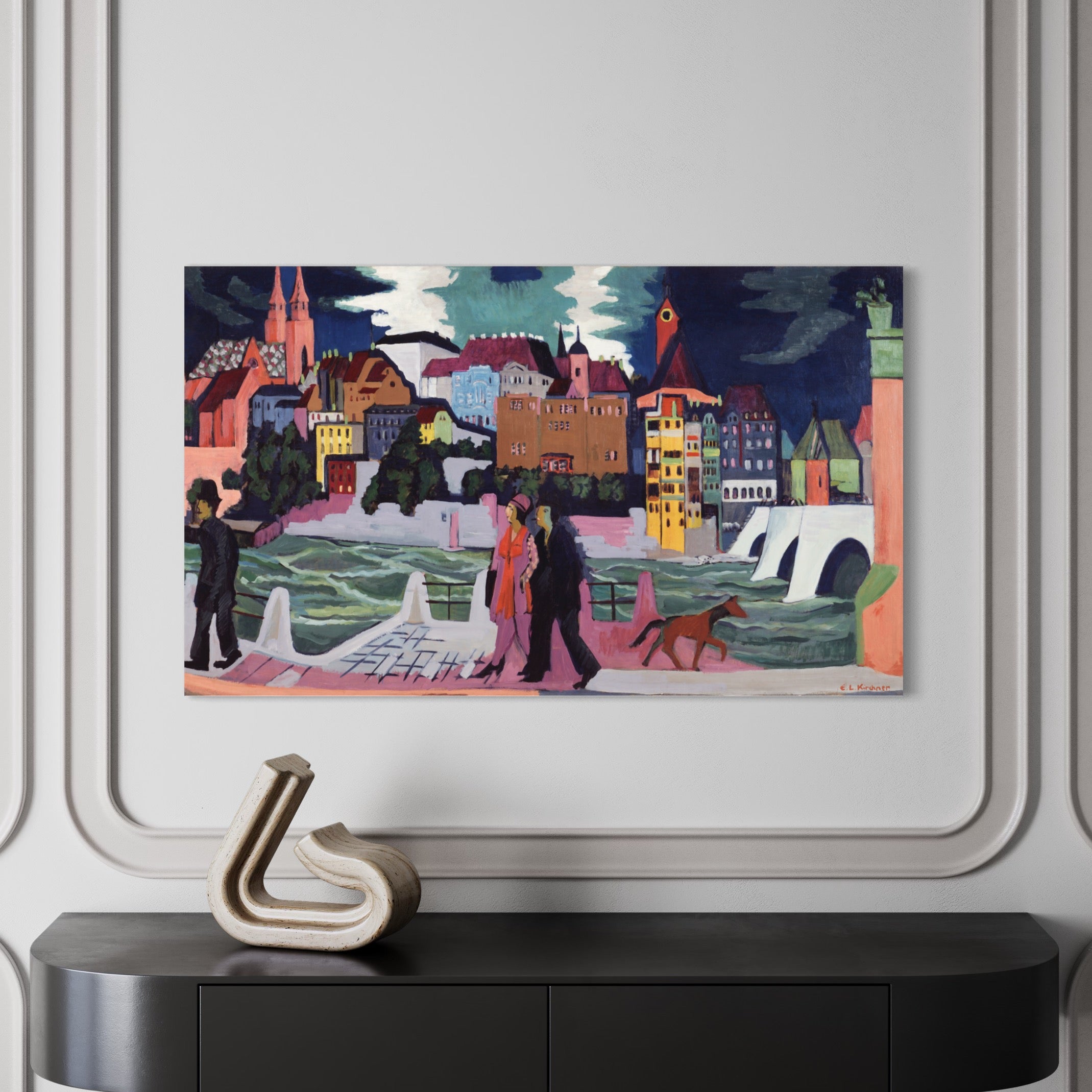 View of Basel and the Rhine Ernst Kirchner Reproduction 100% Hand Painted Art. Textured Art, Oil paints.  Blue Surf Art