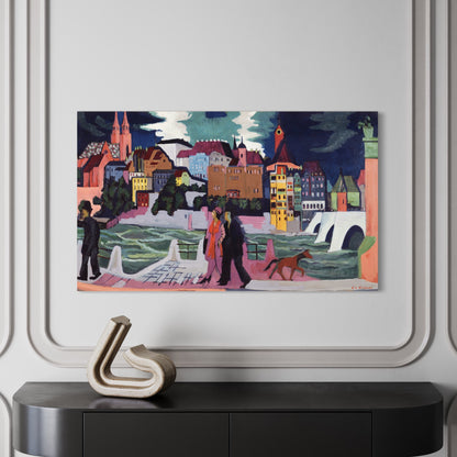 View of Basel and the Rhine Ernst Kirchner Reproduction 100% Hand Painted Art. Textured Art, Oil paints.  Blue Surf Art