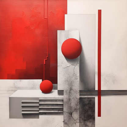 Red Squares Cityscape Monochromatic Realism