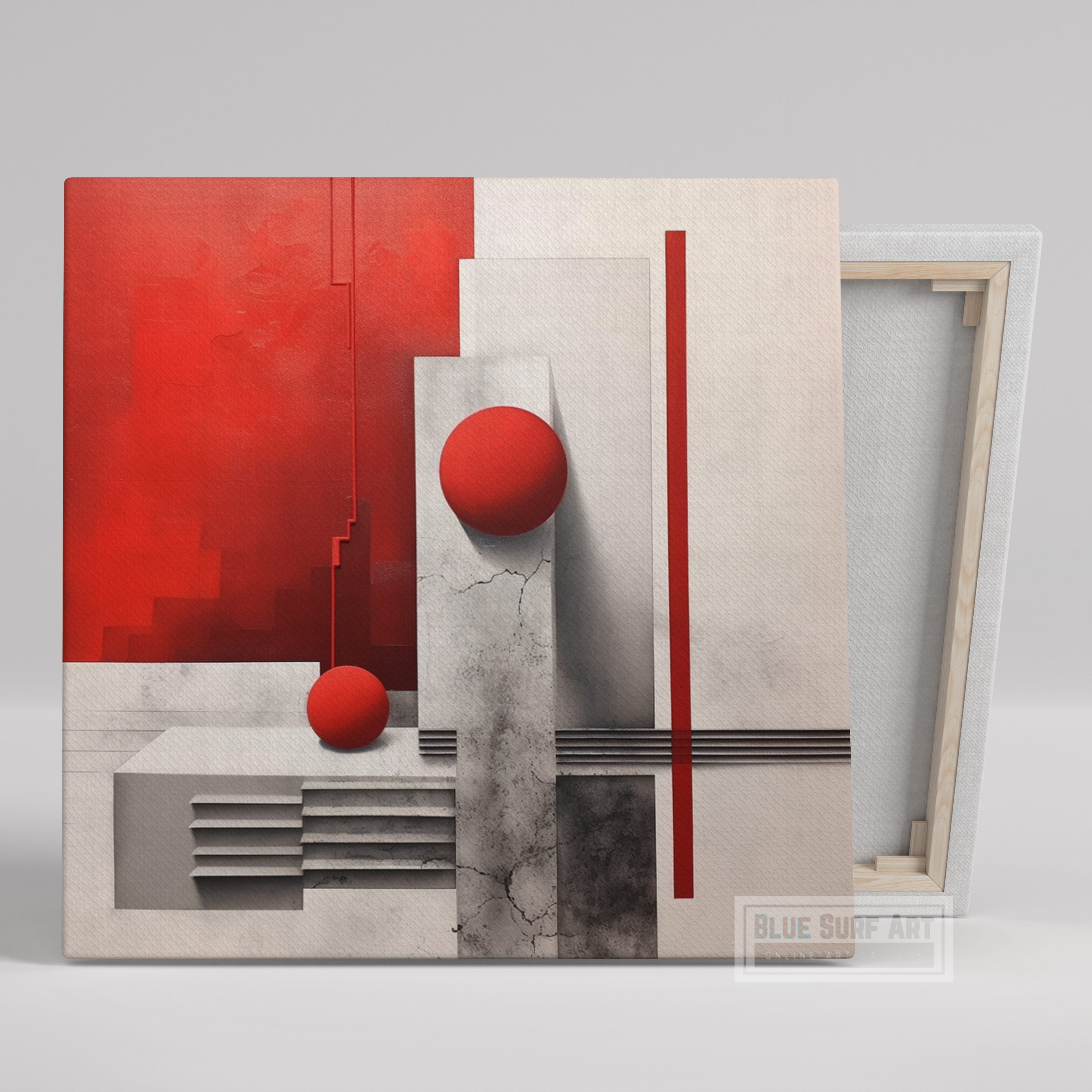 Red Squares Cityscape Monochromatic Realism