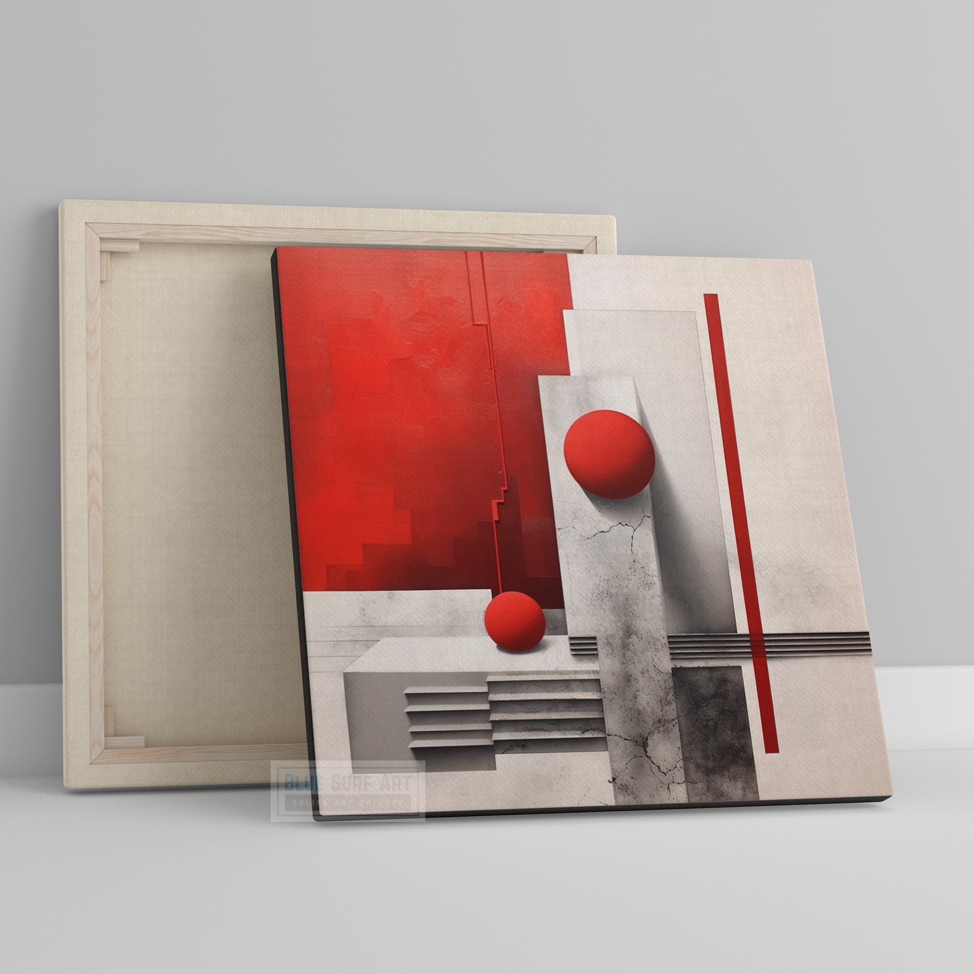 Red Squares Cityscape Monochromatic Realism