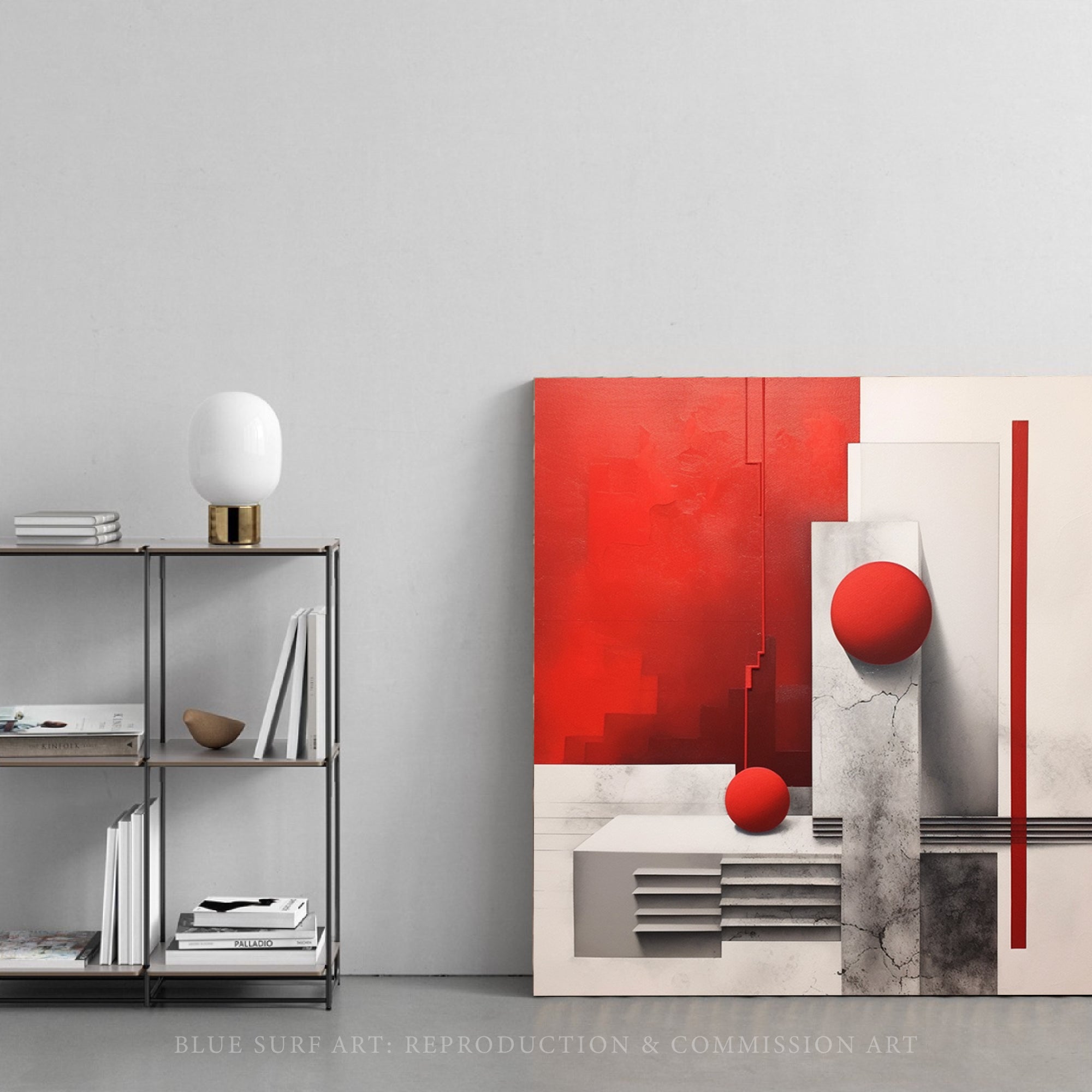 Red Squares Cityscape Monochromatic Realism