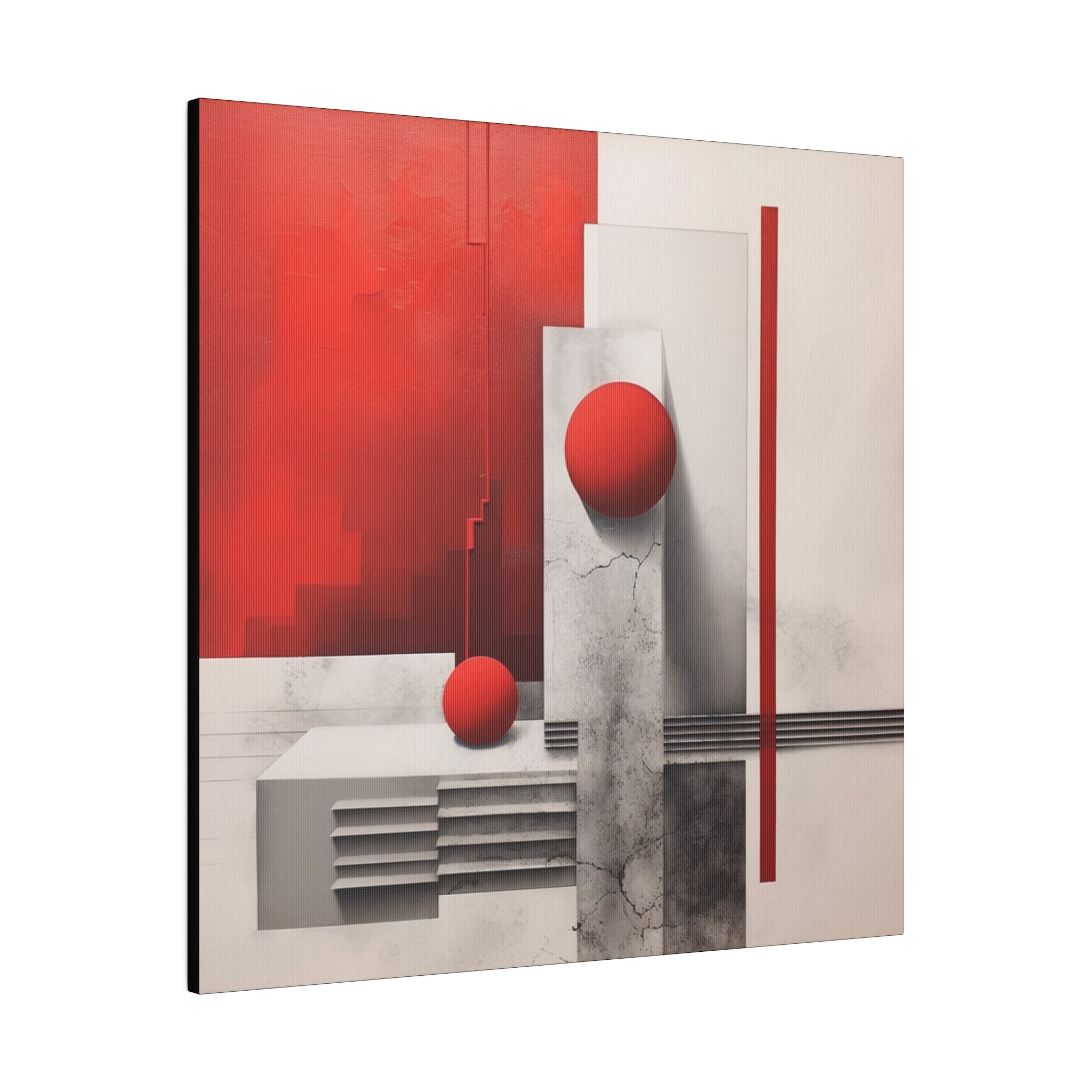 Red Squares Cityscape Monochromatic Realism