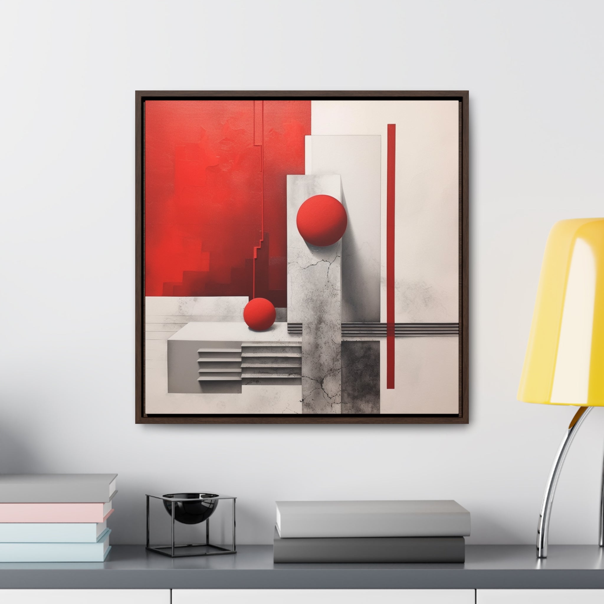 Abstract Art Print Red Squares Cityscape Monochromatic Realism Art Elements Geometry Textured Canvas Modern Art Matte Canvas Stretched