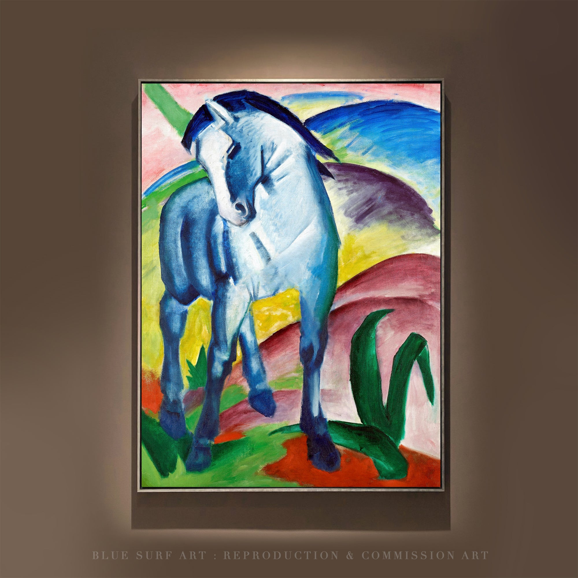 Blue Horse I, 1911 Franz Marc Reproduction 100% Hand Painted Oil on Canvas Painting. Blue Surf Art