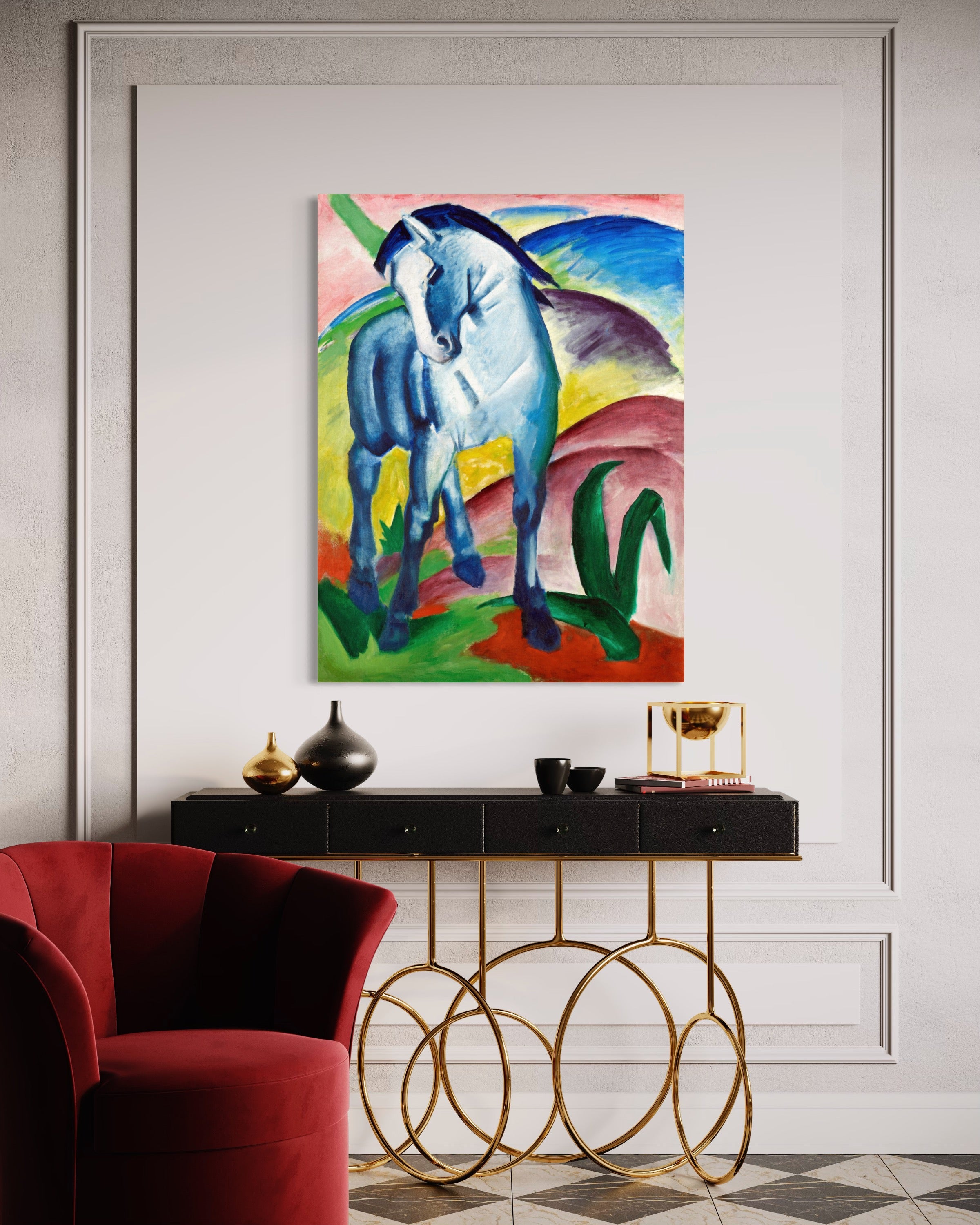Blue Horse I, 1911 Franz Marc Reproduction 100% Hand Painted Oil on Canvas Painting. Blue Surf Art