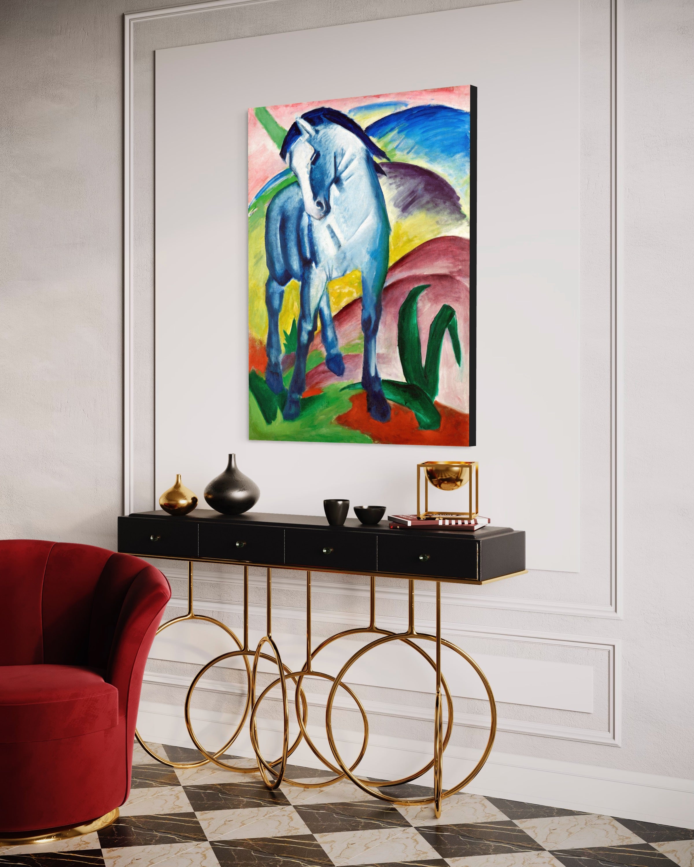 Blue Horse I, 1911 Franz Marc Reproduction 100% Hand Painted Oil on Canvas Painting. Blue Surf Art