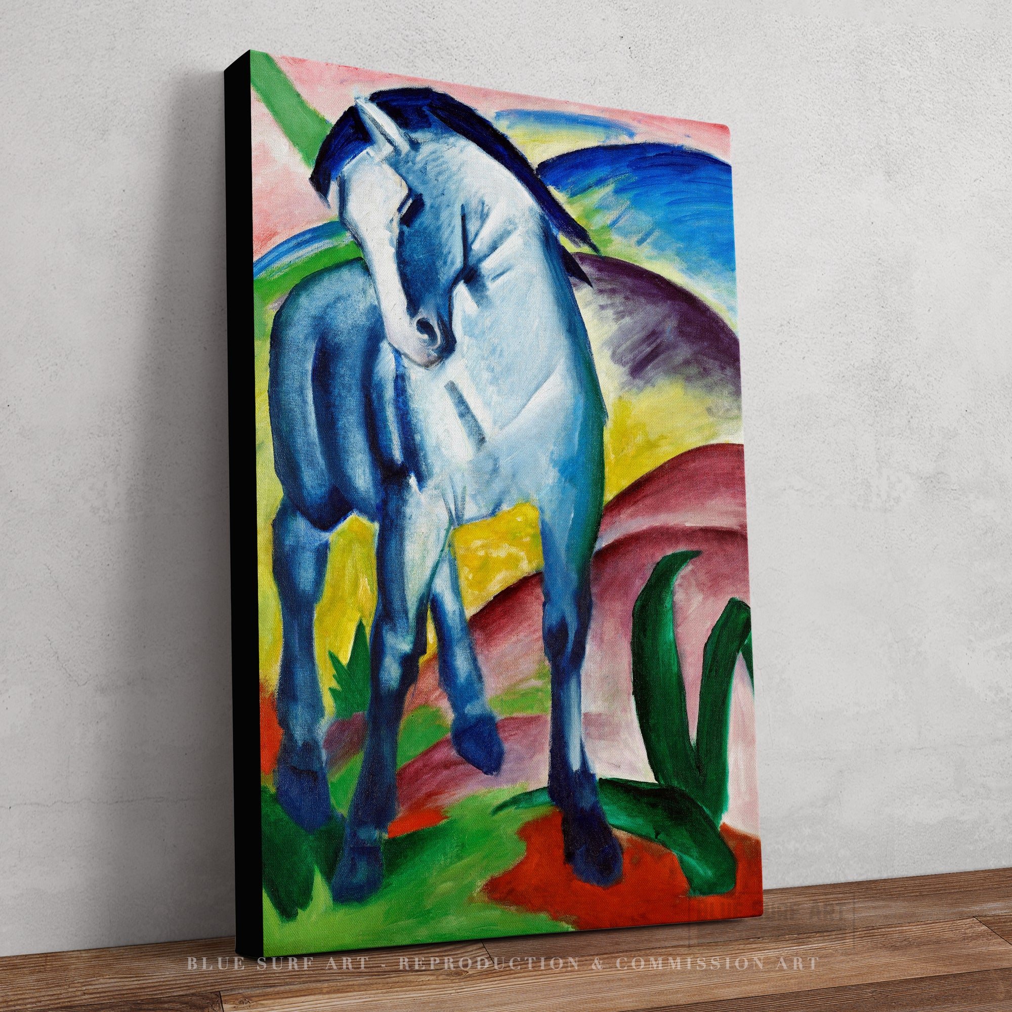 Blue Horse I, 1911 Franz Marc Reproduction 100% Hand Painted Oil on Canvas Painting. Blue Surf Art