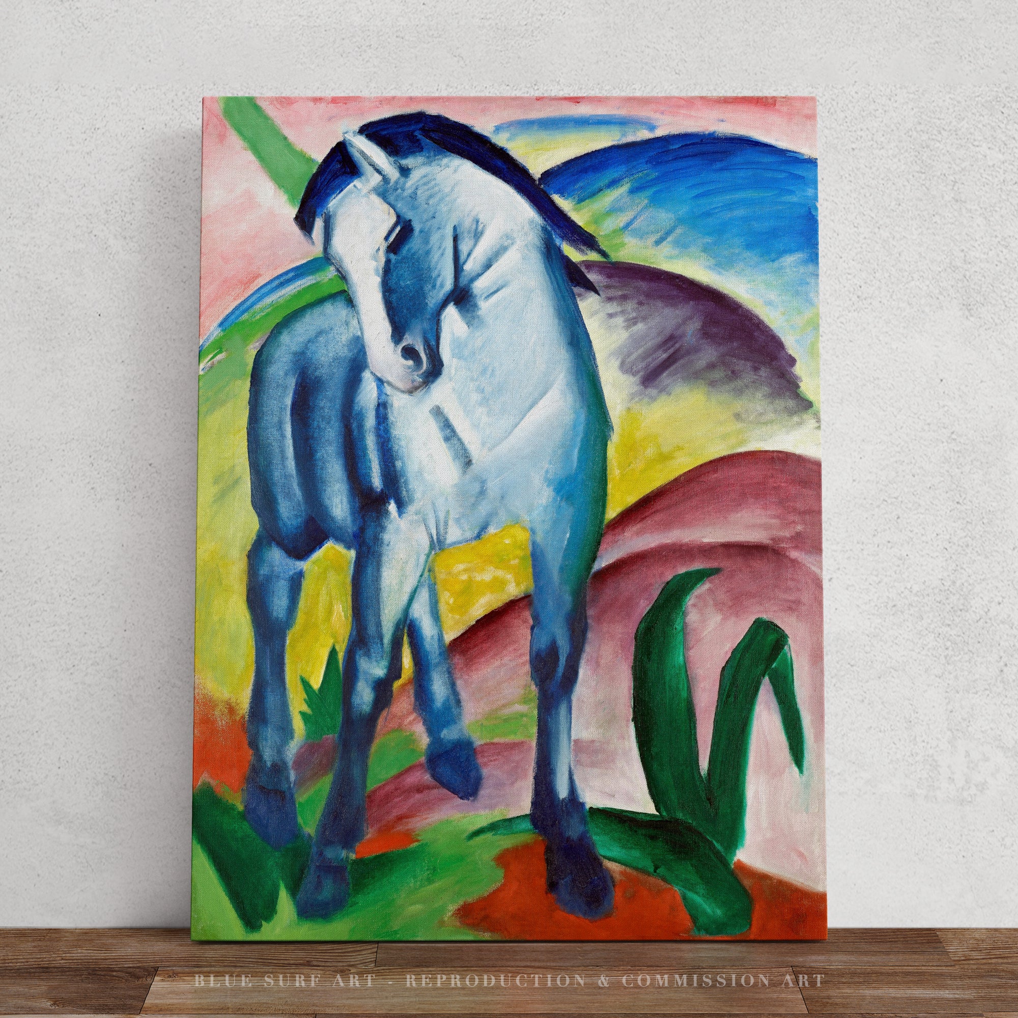 Blue Horse I, 1911 Franz Marc Reproduction 100% Hand Painted Oil on Canvas Painting. Blue Surf Art