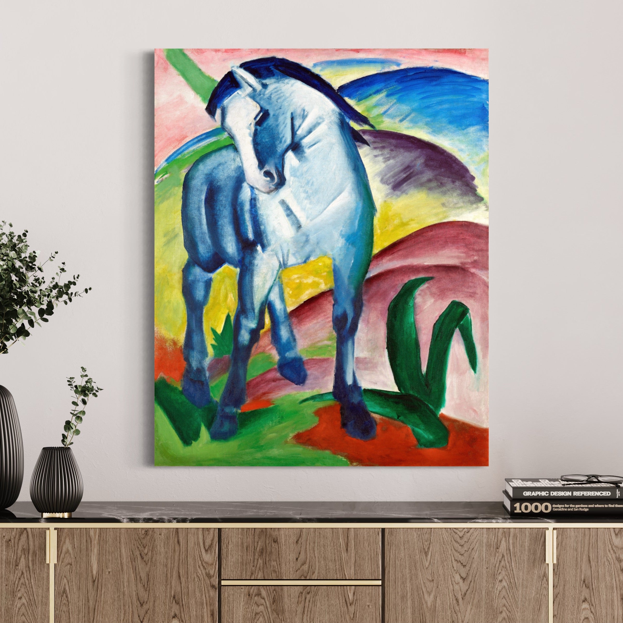 Blue Horse I, 1911 Franz Marc Reproduction 100% Hand Painted Oil on Canvas Painting. Blue Surf Art