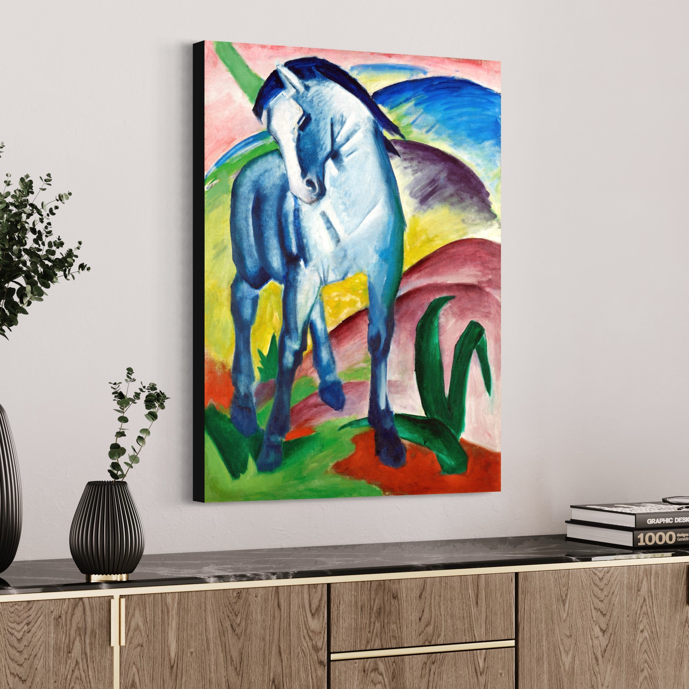Blue Horse I, 1911 Franz Marc Reproduction 100% Hand Painted Oil on Canvas Painting. Blue Surf Art