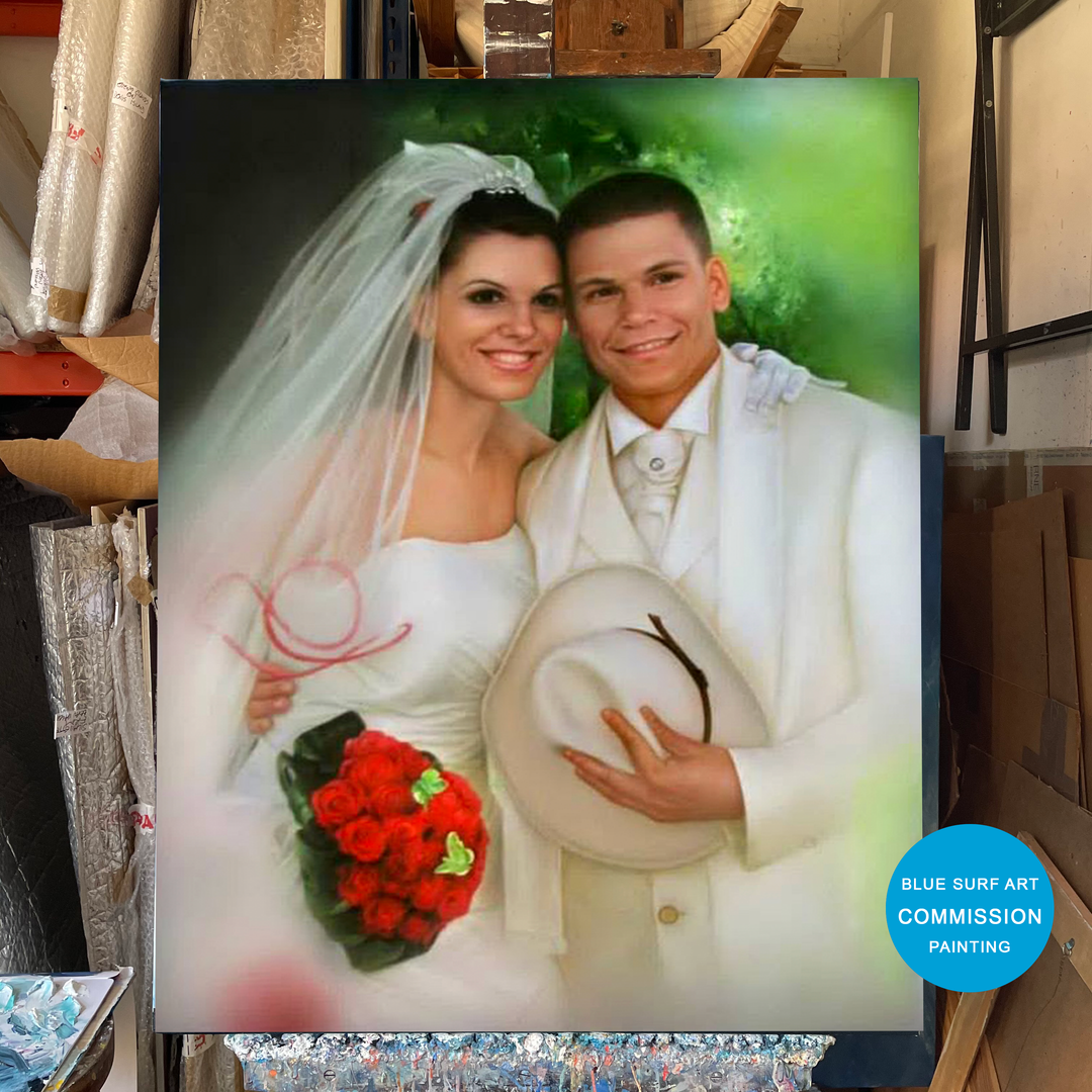 wedding photo oil on canvas painting