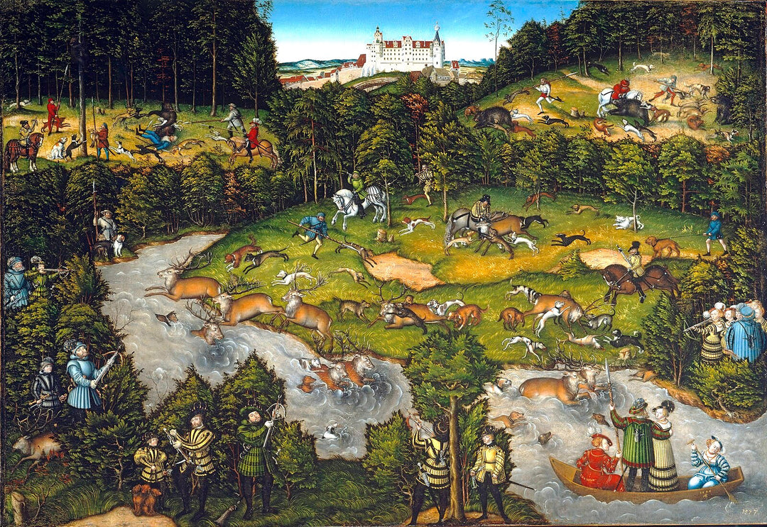 Hunting near Hartenfels Castle Lucas Cranach Reproduction Hand Painted Oil on Canvas