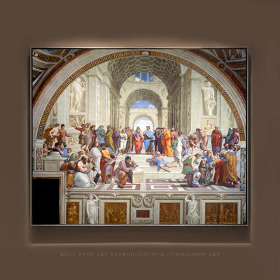 The School of Athens by Raphael 100% Hand Painted Art Reproduction. Blue Surf Art