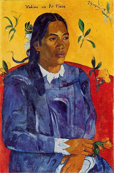 Woman with a Flower Painting Paul Gauguin Reproduction Museum Quality