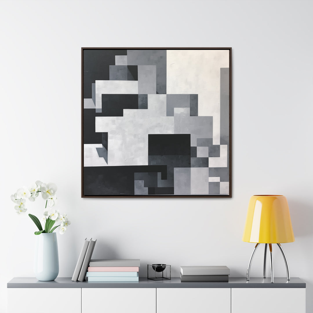 Black and White Abstract Art Painting Grey Squares Pixelated Realism Home Decor Gift Art Mural painting Zigzags Monochromatic Wall Art. Blue Surf Art - 8