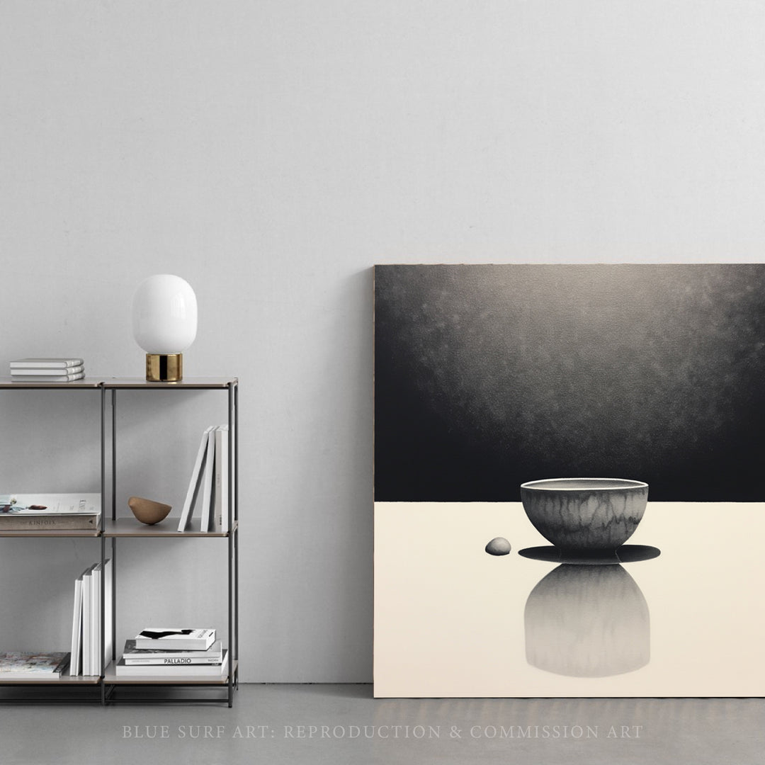 Abstract Art Painting Monochromatic Shadows a Bowl Optical Illusion Paintings Minimalism Gray and Black Abstract Wall Art Gift. Blue Surf Art.-4