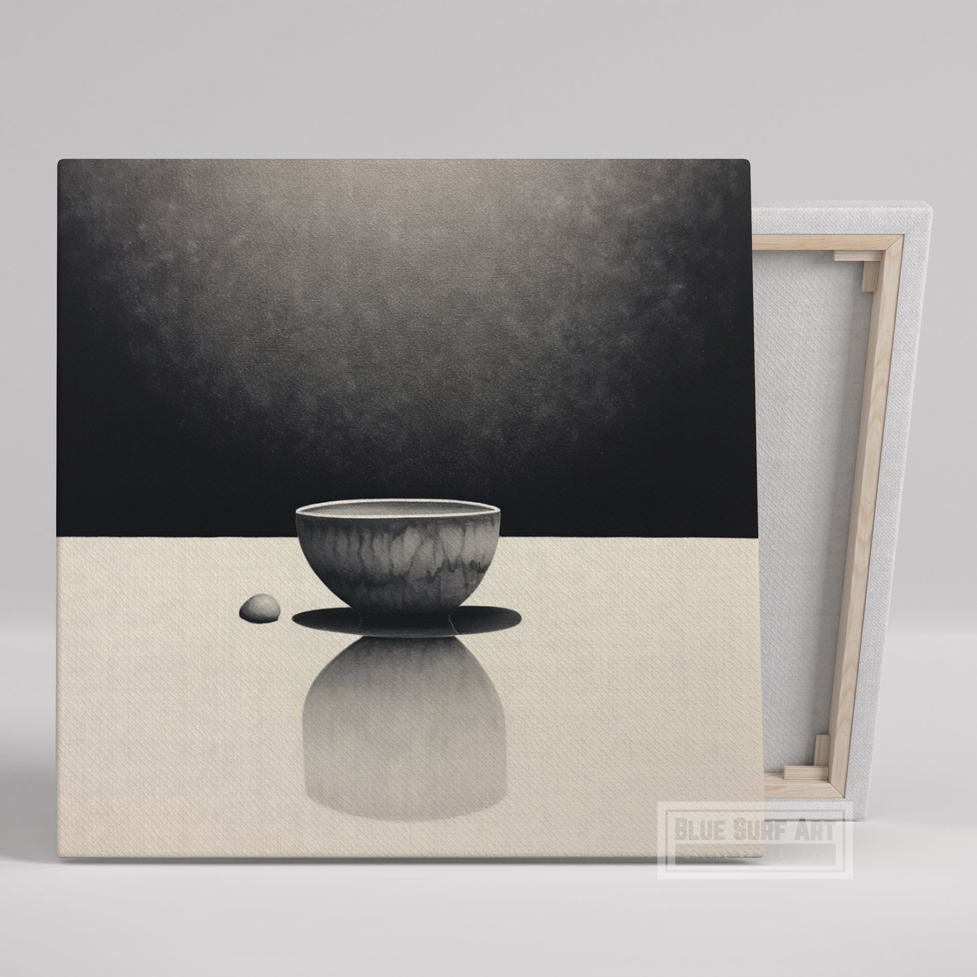 Abstract Art Painting Monochromatic Shadows a Bowl Optical Illusion Paintings Minimalism Gray and Black Abstract Wall Art Gift. Blue Surf Art.-1