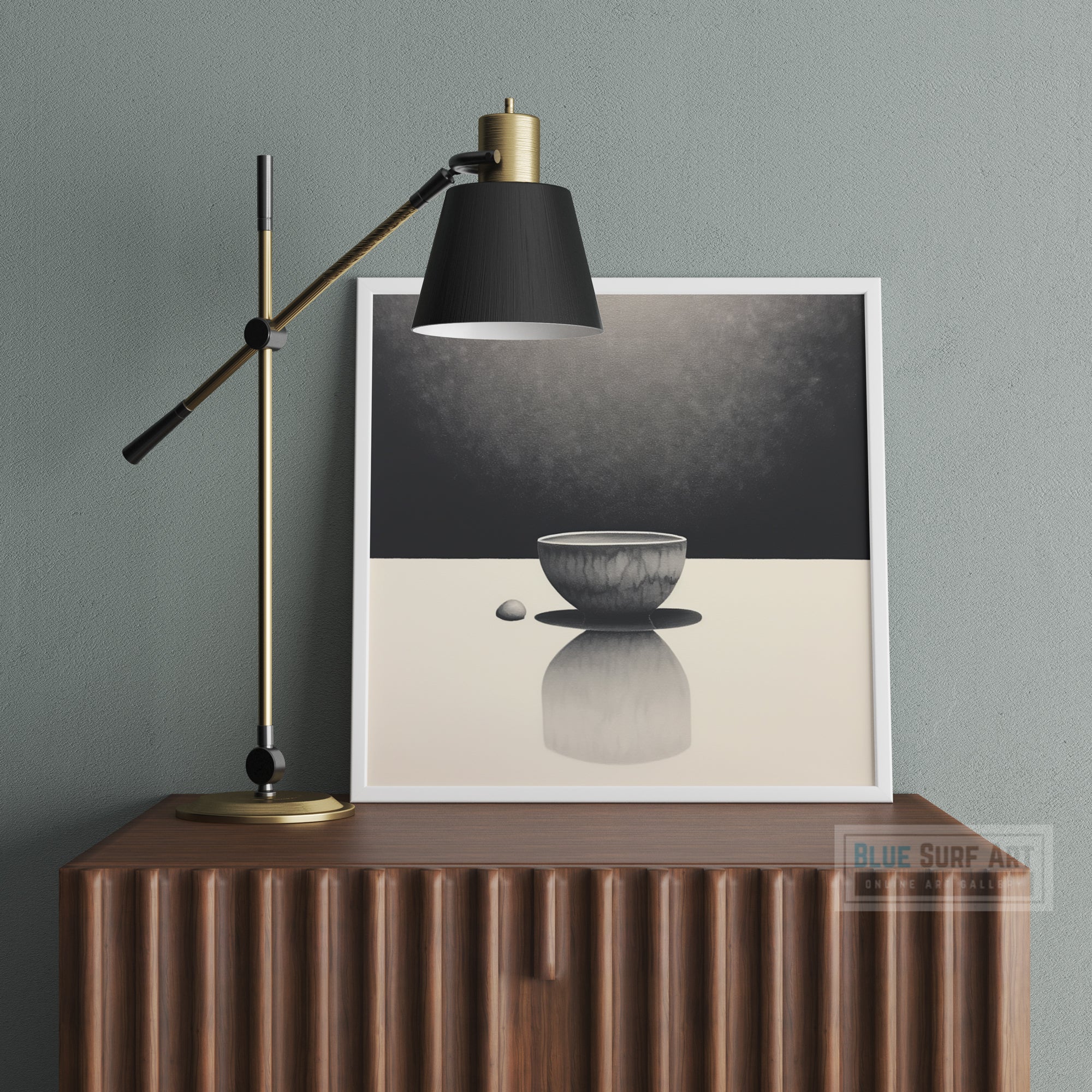 Abstract Art Painting Monochromatic Shadows a Bowl Optical Illusion Paintings Minimalism Gray and Black Abstract Wall Art Gift. Blue Surf Art.-3