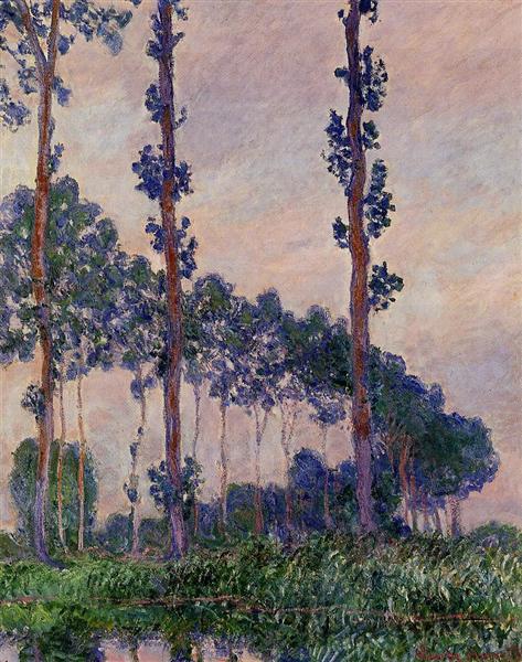 Painting of trees with a soft, pastel color palette
