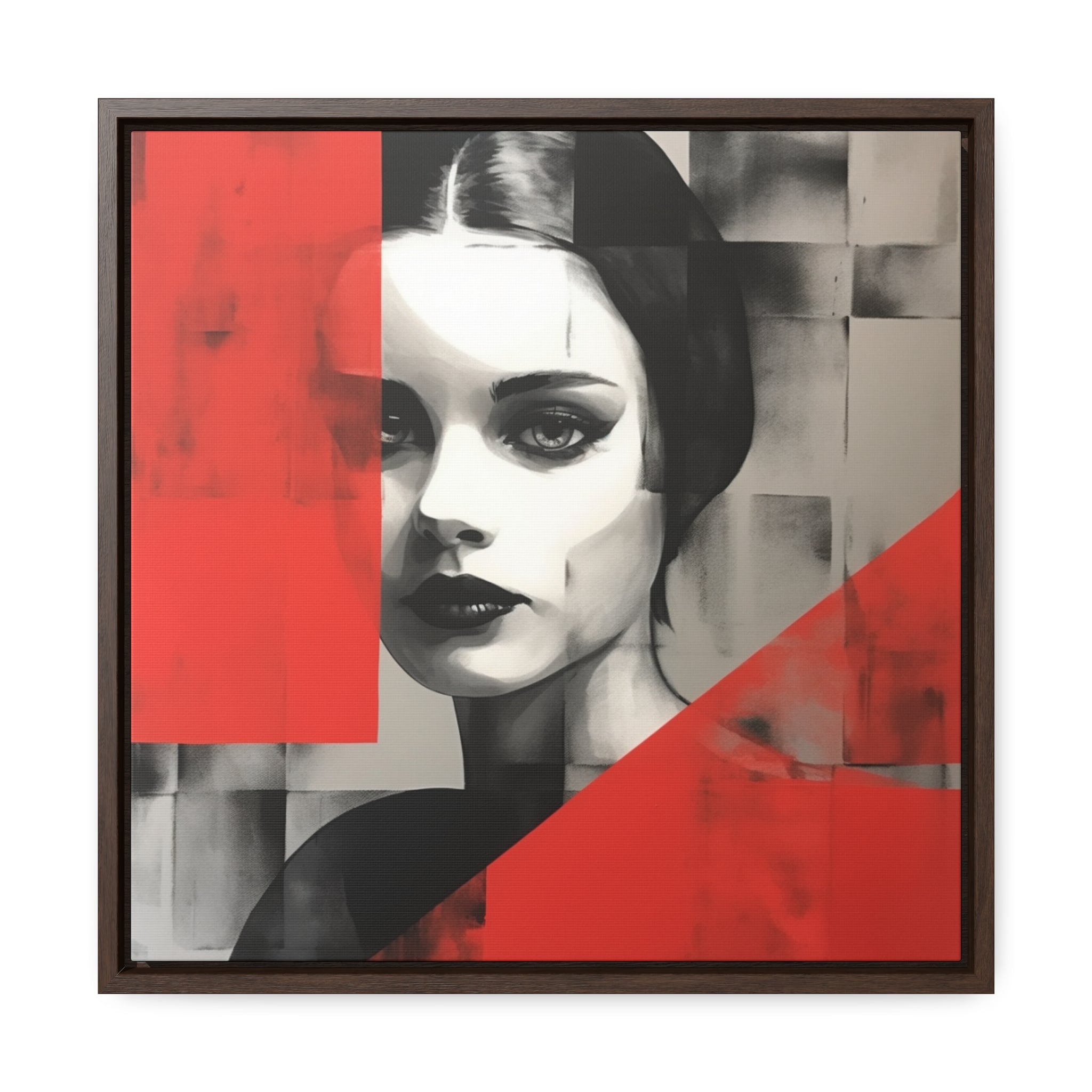 Woman Portrait Abstract Style Dark Silver and Red Art Modernism-Inspired Portraiture Black and White Grayscale Wall art Housewarming Gift. Blue Surf Art - 5