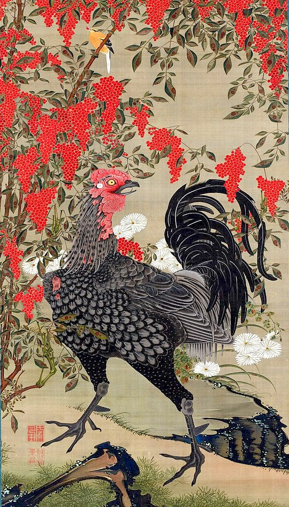 Black rooster and nandin Painting by Itō Jakuchū 