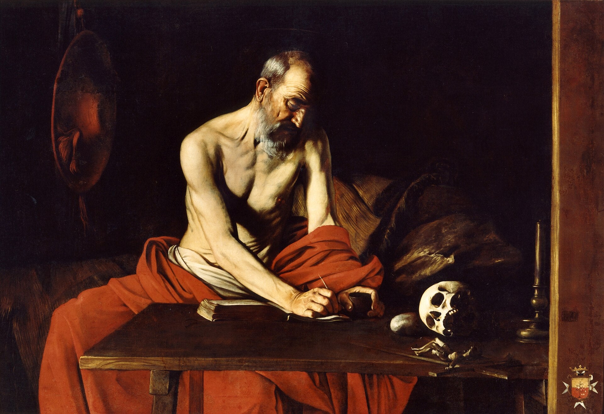 Saint Jerome in his study (Valletta) Painting by Caravaggio