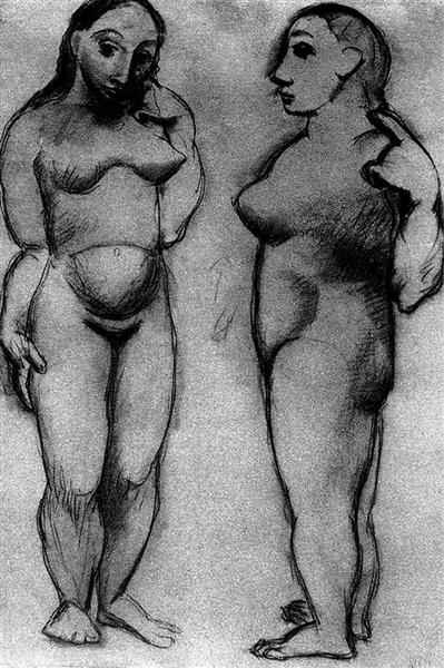 Two naked women Painting by Pablo Picasso's African Period