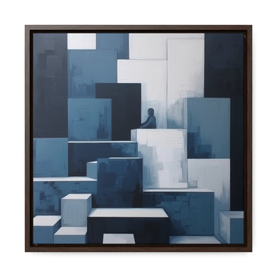 Abstract painting Monochromatic Light sky-Blue and dark Navy Perspective Rendering Pixelated Realism Elegant Cubism Art Home Decor Wall Art. Blue Surf Art.com 