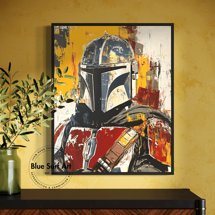 Hand-Painted Mandalorian Star Wars Reproduction Oil Painting | Custom Art on Canvas | Baby Yoda Artwork | Star Wars Wall Decor | High-Quality Star Wars Prints | Unique Cinematic Masterpiece for Fans | Customizable Sizes | Rolled or Stretched Canvas | Perfect Gift for Star Wars Lovers | Buy Handcrafted Star Wars Art | Mandalorian & Grogu Painting | Movie-Inspired Art for Home or Office