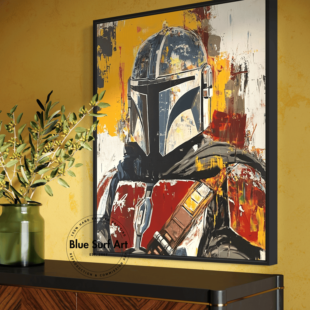 Hand-Painted Mandalorian Star Wars Reproduction Oil Painting | Custom Art on Canvas | Baby Yoda Artwork | Star Wars Wall Decor | High-Quality Star Wars Prints | Unique Cinematic Masterpiece for Fans | Customizable Sizes | Rolled or Stretched Canvas | Perfect Gift for Star Wars Lovers | Buy Handcrafted Star Wars Art | Mandalorian & Grogu Painting | Movie-Inspired Art for Home or Office